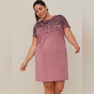 NWT Torrid Lovesick Destructed Dress - Cotton Overdyed Animal Dusty Pink Size 1